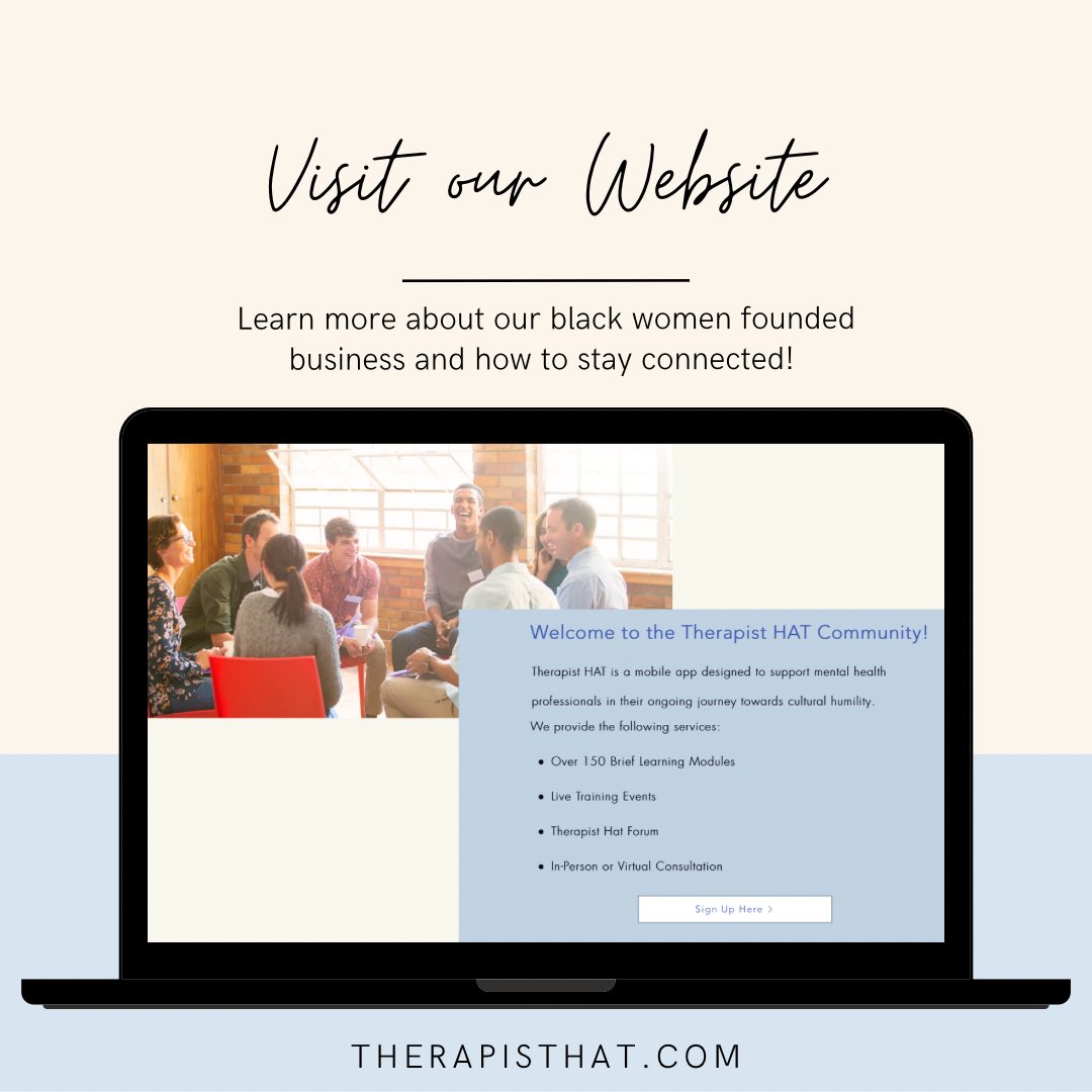 Visit our website to learn more about our business including: our mission, who our founders are, how you can support, and how can you stay connected! 
#culturalhumilitytraining
#culturalhumility
#mentalhealth
#mentalhealthprofessionals 
#mentalhealthmatters 
#mentalhealthadvocate
