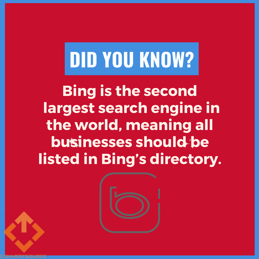 ConvertSource's tweet photo. 🛎 BING, BING, BING, BING 
Be sure to take Bing seriously when planning your online directory strategy!
https://t.co/3fkNt4UYkz
#google #seo #localseo #googlemybusiness #googlebusinessprofile https://t.co/W50cHJfdAr
