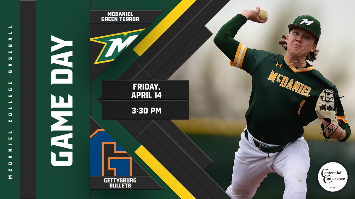 .@McDaniel_BASE looks to even the season series with the Bullets today at home where the Green Terror have won seven of their last nine. 🆚 Gettysburg 📍 Preston Field 🕞 3:30 PM 📺 bit.ly/3UaPu9A 📊 bit.ly/3ExlPB8 #GetOnTheHill #d3baseball