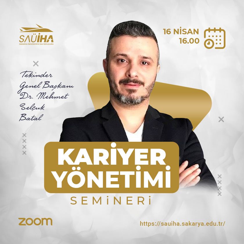 Teknoloji ve İnsan Derneği kurucu üyelerinden Dr. Mehmet Selçuk Batal'ın kariyer yönetimi seminerine sizleri bekliyoruz ✈️🥳
🗓️ 16 Nisan
⏰ 16.00
📌 Seminerimiz zoom üzerinden olacaktır.

#SAÜİHATopluluğu #SakaryaÜniversitesi
#teknolojiveinsanderneği