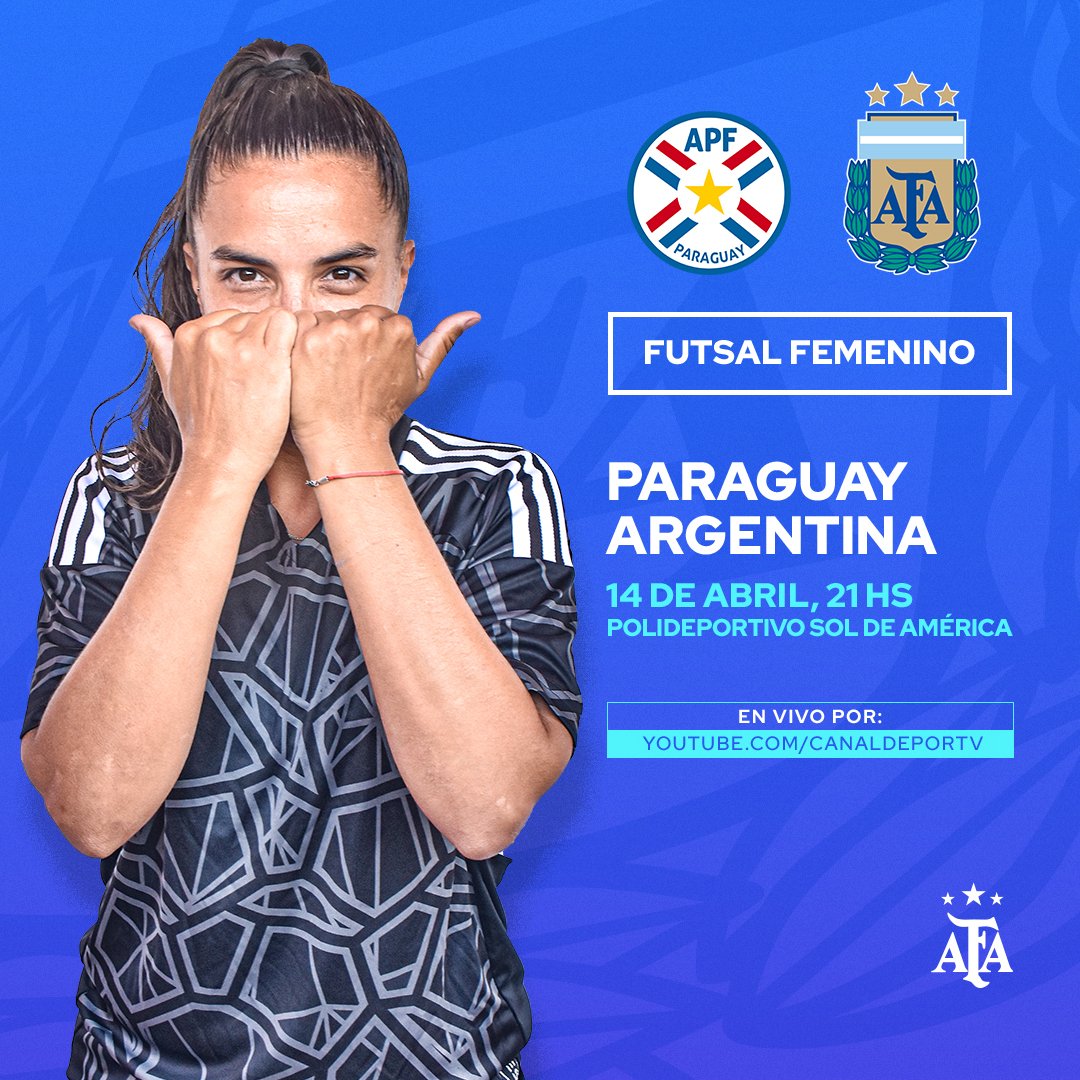#FutsalFemenino Amistoso Internacional

⚽️ 🇦🇷 <a href="/Argentina/">🇦🇷 Selección Argentina ⭐⭐⭐</a> - <a href="/Albirroja/">Selección Paraguaya</a> 🇵🇾
🕘 21 hs.
🏟️ Polideportivo Sol de América
📍 Asunción
📰 bit.ly/3GIVMYF

📺 YouTube.com/canaldeportv
