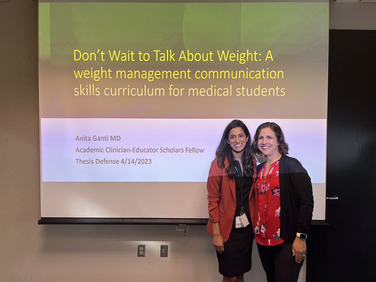 Katie Gavinski, MD, MPH, MS Ed (@katiegavinski) on Twitter photo Weight management discussions CANNOT wait! Congratulations to <a href="/ganti_anita/">Anita Ganti, MD, MS Ed</a> on an incredible thesis defense project. Her curriculum demonstrated improved comfort, confidence, AND skills in a standardized patient case for medical student weight management communication! Weight management discussions CANNOT wait! Congratulations to <a href="/ganti_anita/">Anita Ganti, MD, MS Ed</a> on an incredible thesis defense project. Her curriculum demonstrated improved comfort, confidence, AND skills in a standardized patient case for medical student weight management communication!
