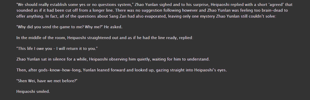 archiveofourown.org/works/45453895…
We are half-way already! 😎
Unfortunately ZYL, you have to be level 10 Kunlun to unlock Shen Wei's tragic backstory