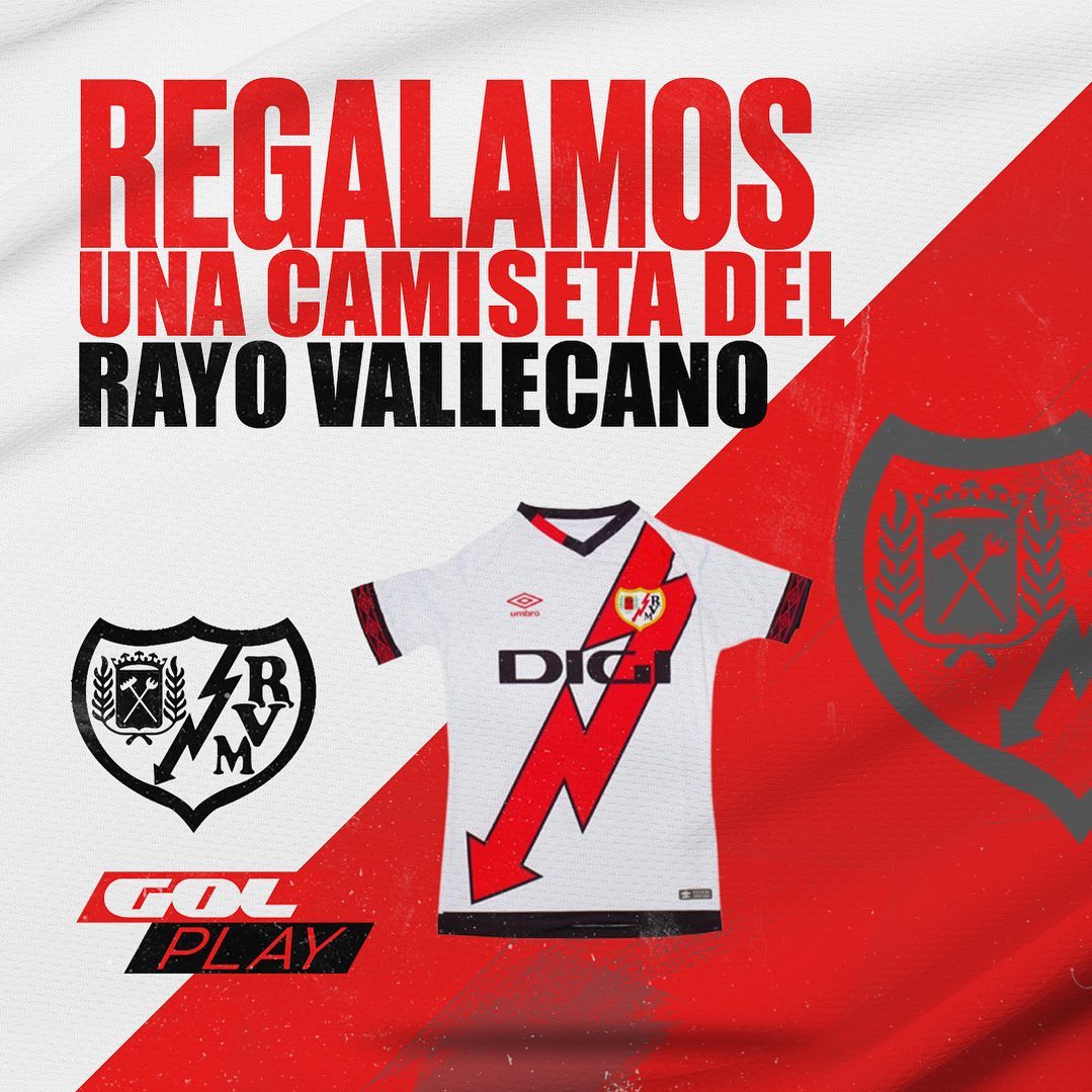 🎁 𝗥𝗘𝗚𝗔𝗟𝗢 🎁

⚡ ¿Quieres ganar la camiseta del <a href="/RayoVallecano/">Rayo Vallecano</a>? 

❤️ Sigue a <a href="/Gol/">GOL</a>
🔁 Haz RT
📲 Dinos por qué tiene que ser tuya con #LaLigaEnGol 

🥇 Un ganador 

🔥 ¡A las 21h, disfruta el #RayoOsasuna en GOL PLAY!