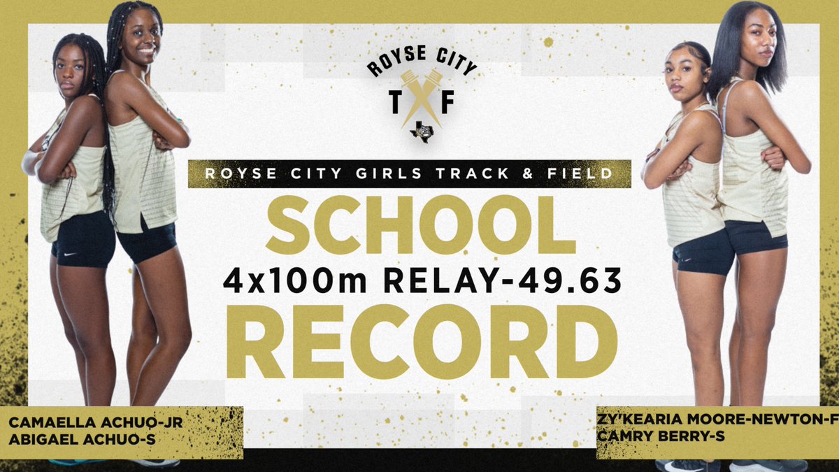 RCHSGIRLSTFXC's tweet photo. 🚨NEW SCHOOL RECORD🚨
4X100m Relay Team broke the record set in 2007 with a time of 49.63!! Great job ladies!!🖤💛
Relay team:
-Camaella Achuo 
-Abigael Achuo
-Zy'Kearia Moore-Newton
-Camry Berry https://t.co/if85UNiXuB