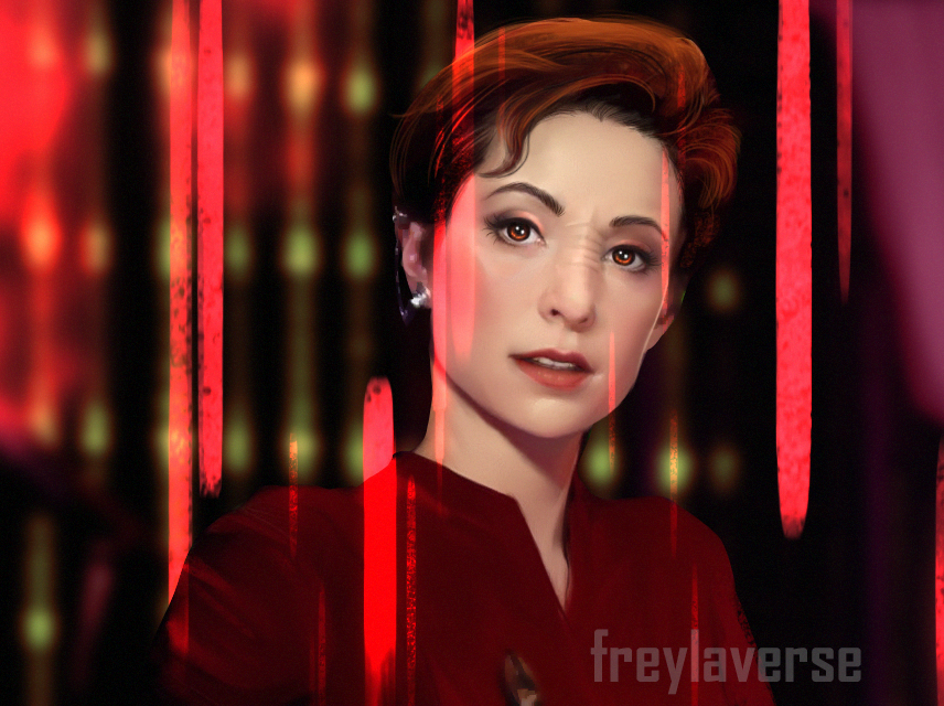 freylaverse's tweet photo. #startrek #startrekdeepspacenine #startrekdeepspace9 #startrekds9 #kiranerys #majorkira #nanavisitor Every day I wish I painted these  things on bigger canvases and every time I sit down to paint I forget to  set a larger canvas size and just paint at the resolution of the  ref. https://t.co/shoaqYQL5V