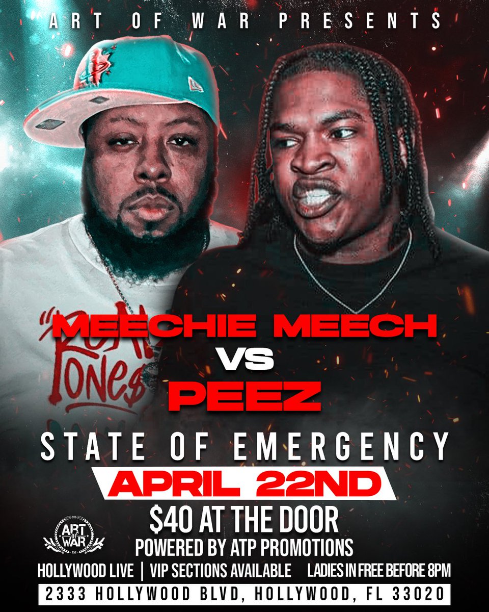 DonMarino305's tweet photo. 🚨🚨STATE OF EMERGENCY🚨🚨
🔥@Meechie_Meech1 vs #Peez🔥
After winning most improved last year Meechie continues his crazy run💯 Going against South Carolina hottest new up & comer #Peez🤯 https://t.co/2McfrkwZtG