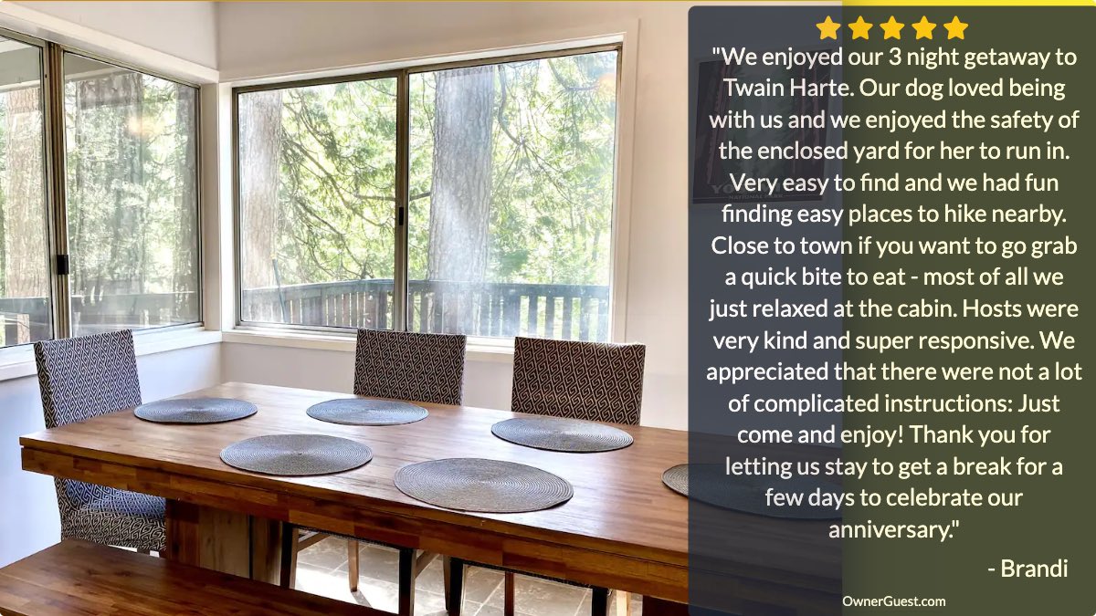 OwnerGuestApp's tweet image. Relax &amp;amp; discover the beauty of Twain Harte! Family-friendly activities are within 5 mins of this cozy vacation rental. Book now

#BrokenBoughLane #TwainHarte #Snowboarding

ownerguest.com/book/145