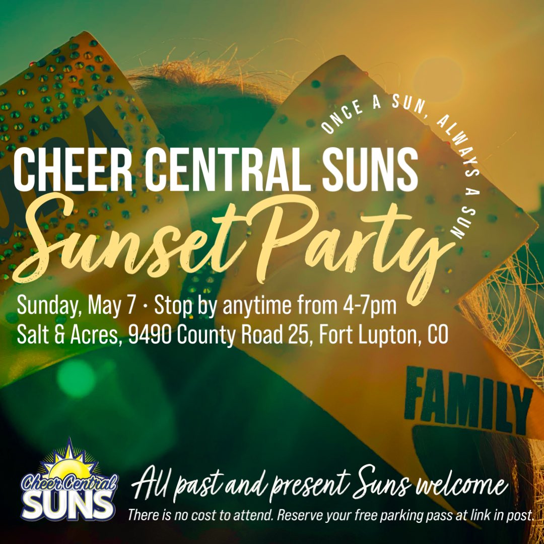 ca_denverco's tweet photo. Weโre hosting a farewell Sunset Party to celebrate our epic 23 year legacy.
SUNday, May 7. Stop by anytime from 4-7pm. Salt & Acres, Ft. Lupton
โ๏ธ All past and present Suns are welcome!
Reserve a free parking pass: https://t.co/3vPzN03xl8โฆ
#OnceASunAlwaysASun #SunsFamily https://t.co/OBDO201pUY
