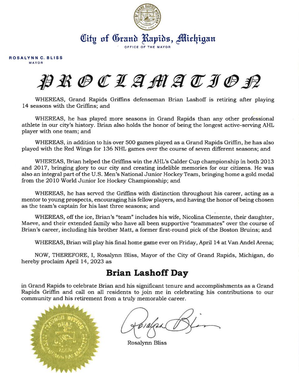 Happy “Brian Lashoff Day” as proclaimed by Grand Rapids Mayor Rosalynn Bliss! 🐐 #GoGRG