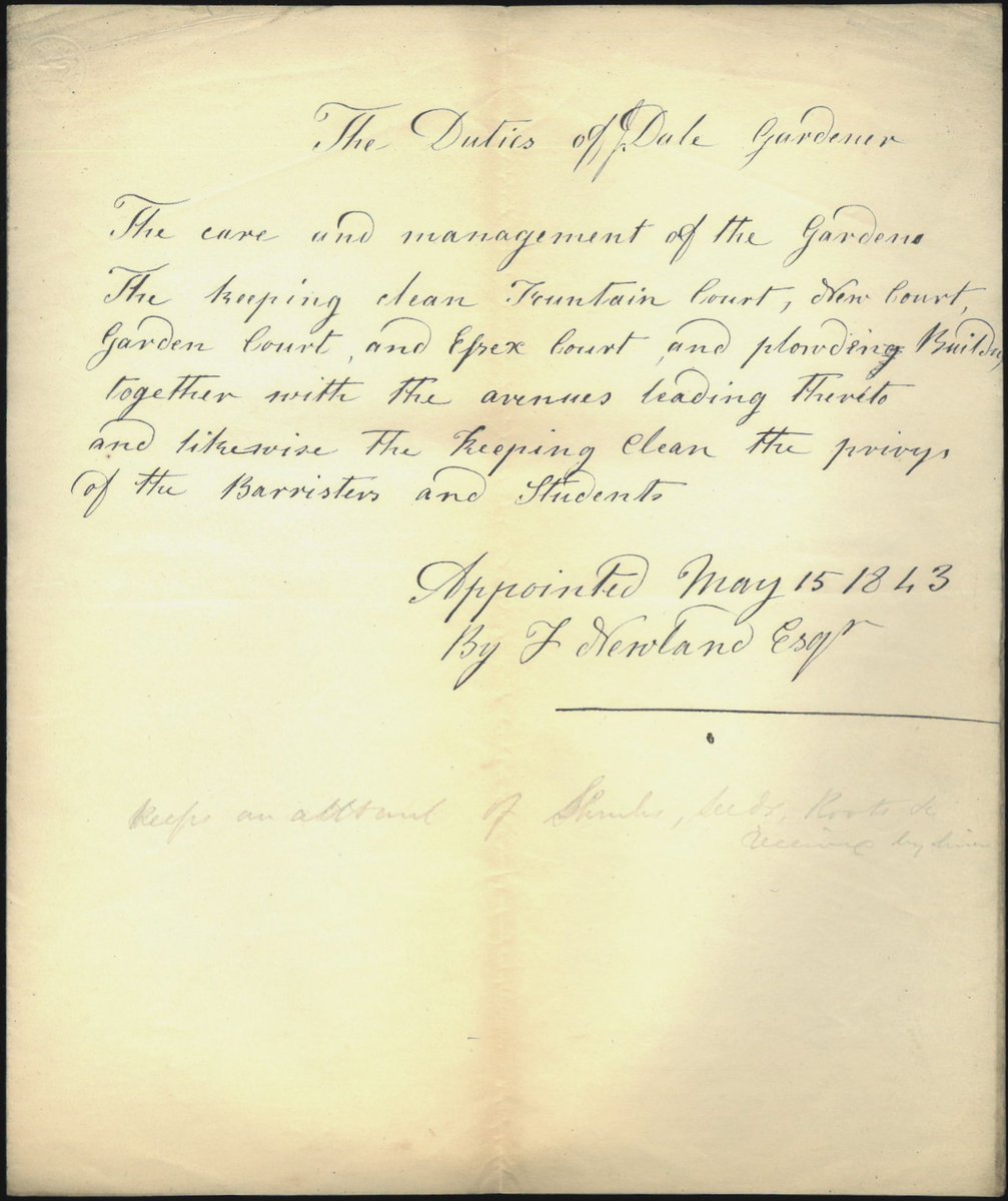 Today is #GardeningDay 🎍 In 1843, a Mr Dale was appointed to the position of Gardener at the Inn. His duties included the care and management of the garden, keeping Fountain Court clean and even 'keeping clean the privys of the Barristers and Students.'