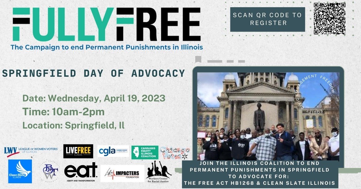 CleanSlateIL's tweet photo. Last call to register for Second Chance Lobby Day! Join us in Springfield on April 19th to push for #CleanSlateIL and the Second Chance Agenda. Transportation, food, and merch available: https://t.co/H9Q1sjQamz https://t.co/fkruDBJDO6