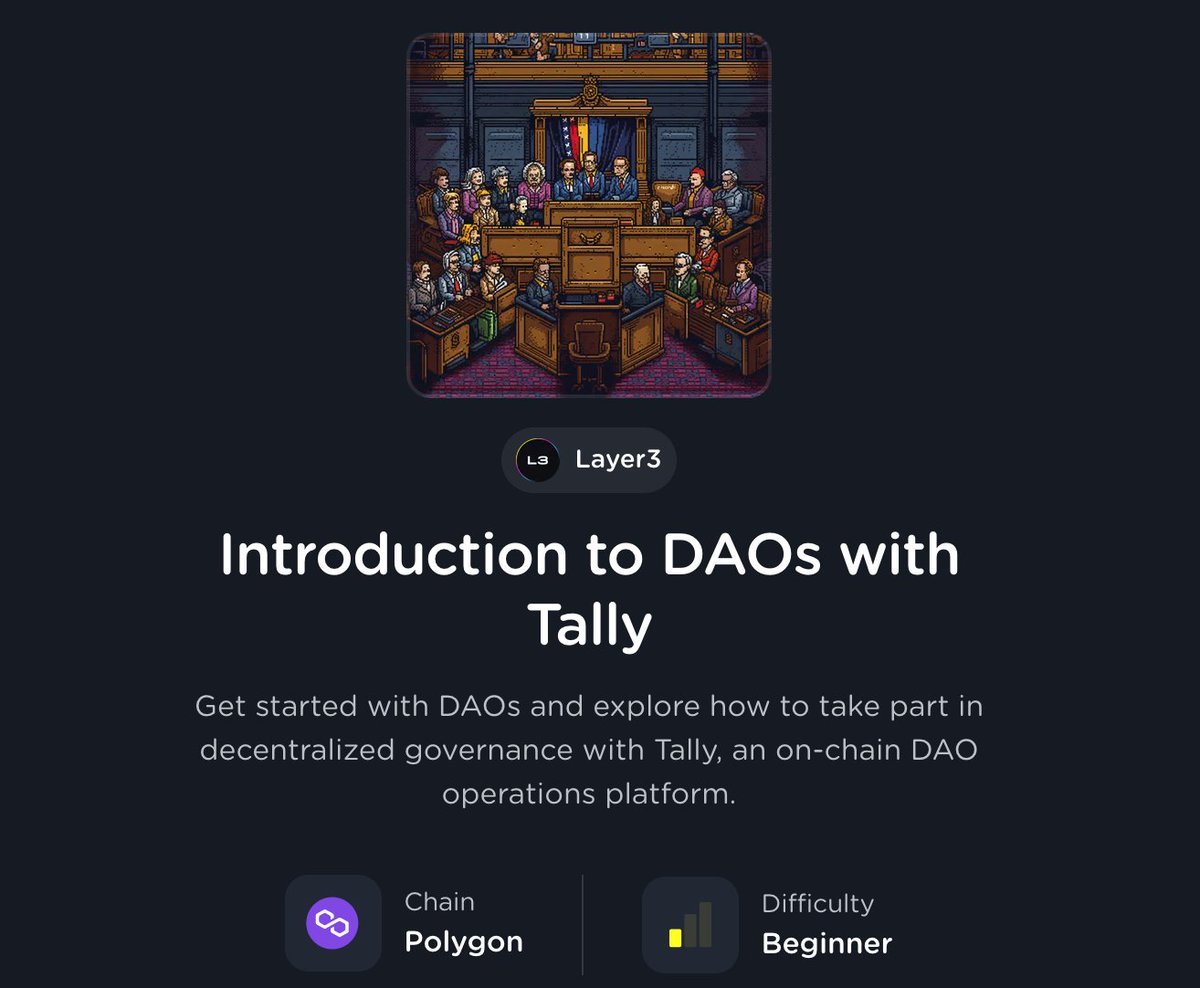 are you new to the realm of decentralized governance?

fresh from <a href="/layer3/"></a>, take the first step toward becoming an informed participant in DAO governance by learning about it!

(and earn 175 XP doing it) 😉👇