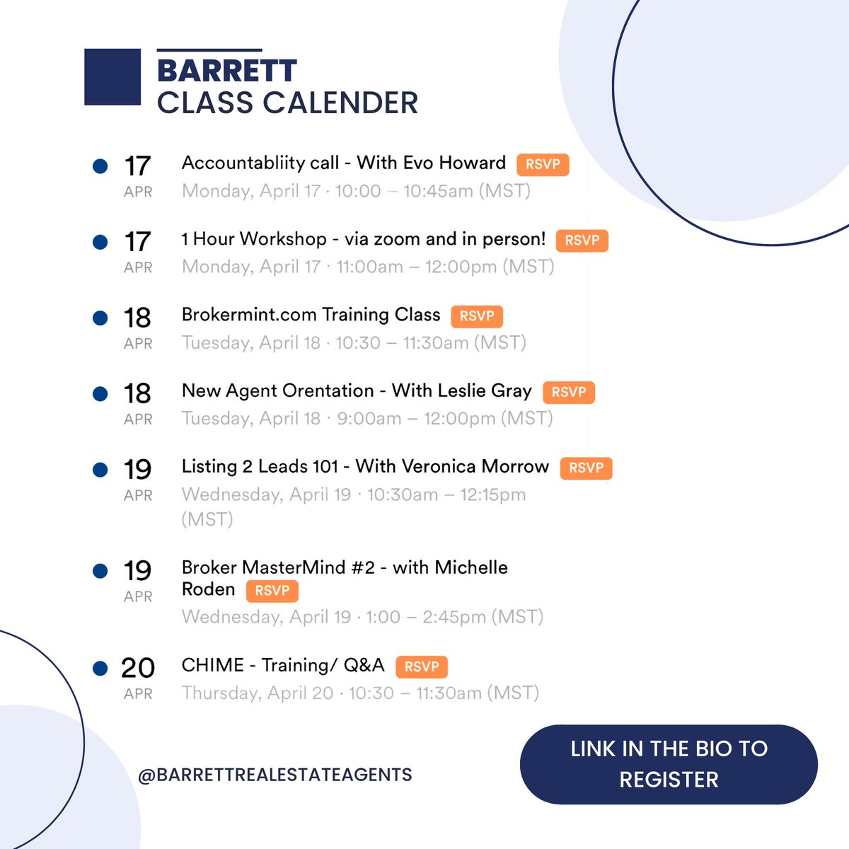 Barrettagents's tweet image. Exciting week ahead! Don&apos;t forget to check the class calendar for updates. We have a full lineup of classes next week, And our Brokers mastermind #2 Let&apos;s go! 📚💼💪 #classschedule #newclass #finance101 #educationmatters