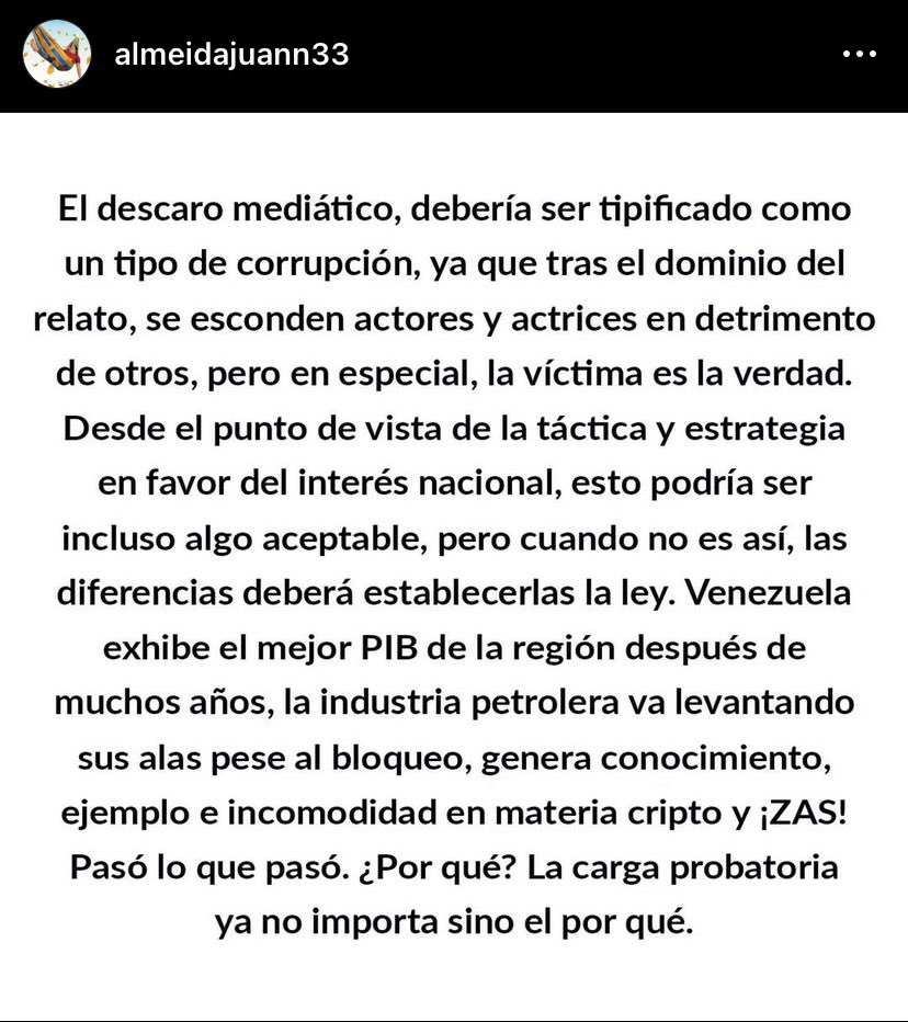 Juan Almeida se desahogó en redes sociales antes de caer en manos de la “operación Tun, Tun”. 

Anoche no lo mostraron juntos a los otros detenidos por cuadro de “diarrea crónica”. Le deseamos pronta recuperación y esperamos que dejen a <a href="/TrapieLLo/">Esteban Trapiello</a> hacerle sus visitas conyugales.