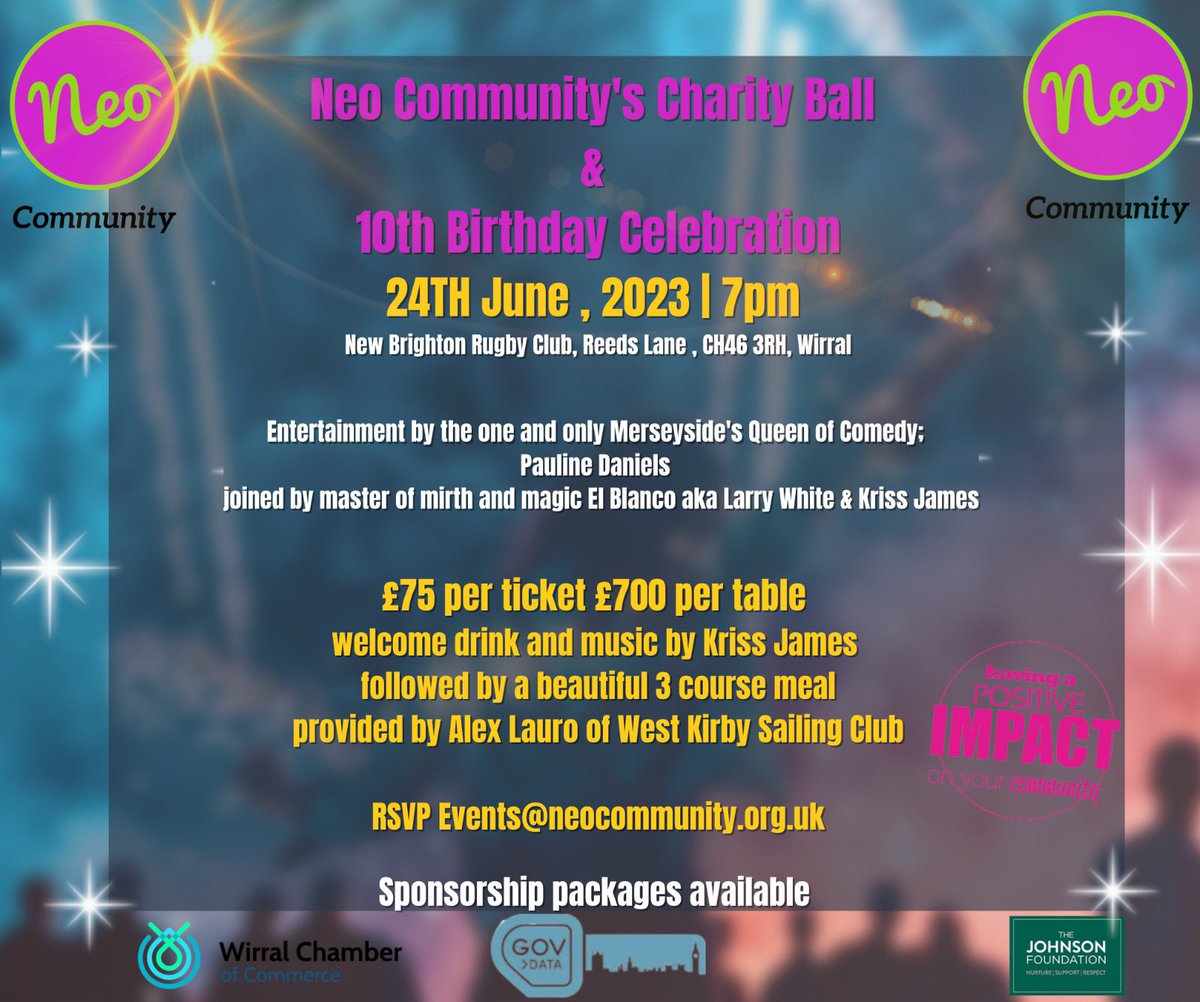 NEOCommunity (@neocommunity1) on Twitter photo There are a few tables left to join us at what promises to be an amazing celebration and much needed fundraising event, please come and join us and if anyone can support with prizes or sponsorship do let us know. <a href="/GovDataLtd/">GovData Ltd</a> <a href="/Wirral_Chamber/">Wirral Chamber of Commerce</a> <a href="/TheJohnsonFound/">The Johnson Foundation</a> There are a few tables left to join us at what promises to be an amazing celebration and much needed fundraising event, please come and join us and if anyone can support with prizes or sponsorship do let us know. <a href="/GovDataLtd/">GovData Ltd</a> <a href="/Wirral_Chamber/">Wirral Chamber of Commerce</a> <a href="/TheJohnsonFound/">The Johnson Foundation</a>