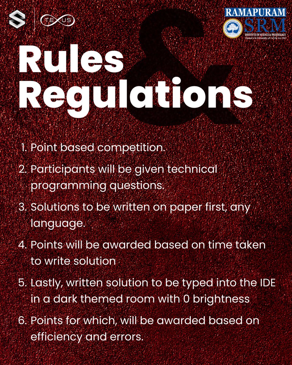 SrmSketch's tweet photo. Rules for Blind Battle

As Texus is right around the corner, we from Sketch Club have geared up to present to you some fun events! We present to you Blind Battle - an event under Coders’ Call! Check out the rules given below and join us on the 21st of April. https://t.co/oNSwmwxgfS