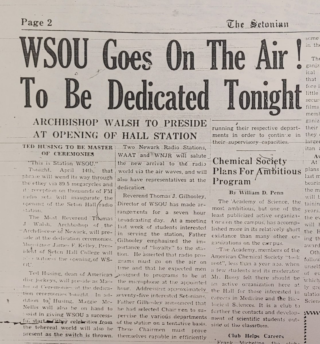 SHU_Libraries's tweet image. HAPPY 75TH BIRTHDAY @WSOU! In 1948, #wsou began broadcasting on 89.5 FM under the direction of Monsignor Thomas J. Gillhooly, the first faculty director. The station became the first college-owned FM station in NJ, one of the first FM stations in the US.
#pirateradio #setonhall