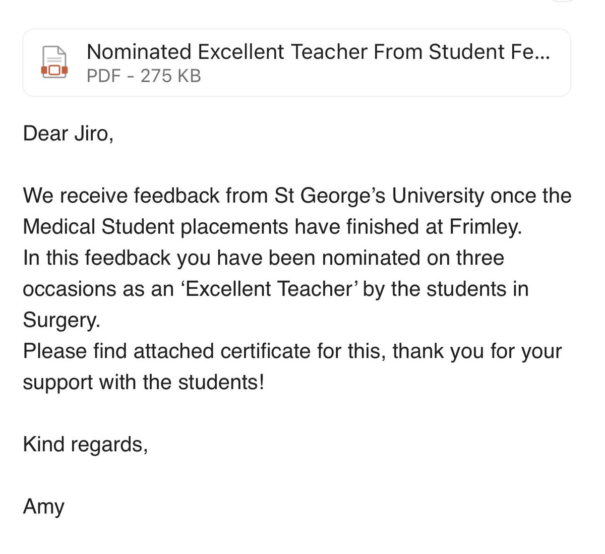 Just received the most unexpected email, been nominated for "Excellent Teacher" by the students in Surgery! Feeling incredibly grateful and humbled right now. Thank you to whoever put my name forward #meded #surgicaleducation