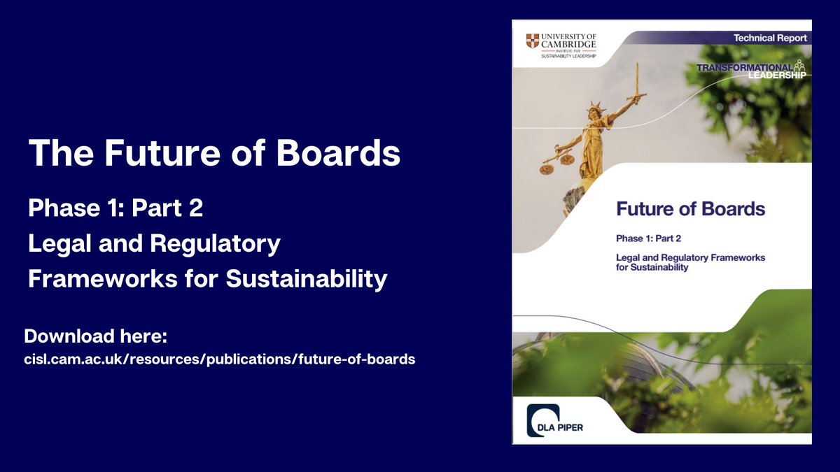 cisl_cambridge's tweet photo. ❓How are legal trends enabling/hindering boardroom #sustainability efforts?
📈 In the #FutureOfBoards latest report we explore the legal trends impacting corporate sustainability trajectories, identify their driving forces & assess practical consequences: https://t.co/qn1k2o6MOi https://t.co/7Vhrz275sk