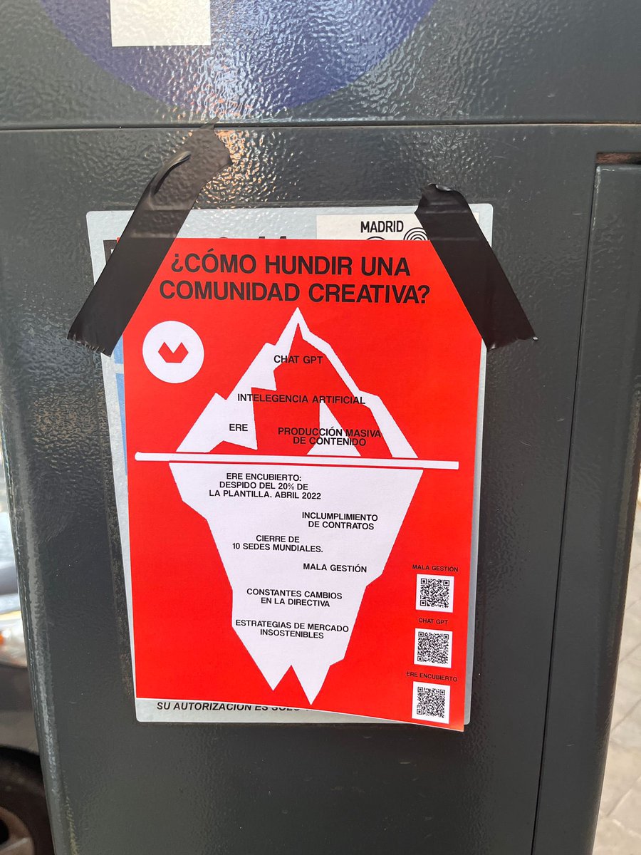 Me pasan esto que está apareciendo cerquita de la sede de Domestika en Madrid. ¿Os hacéis una idea de cuánto tienes que cabrear a la gente para que dedique su tiempo libre a empapelar la ciudad en lugar de a pasar página? Pues eso.