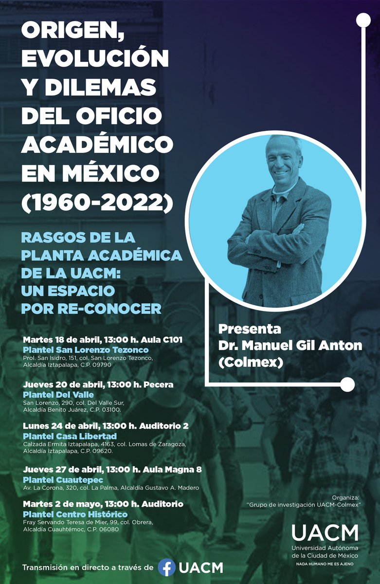 ManuelGilAnton's tweet photo. Una serie de conversaciones sobre el oficio académico en México, y la importancia de conocer los rasgos de las y los académicos de la UACM @UACM https://t.co/oXaBR2W1t9