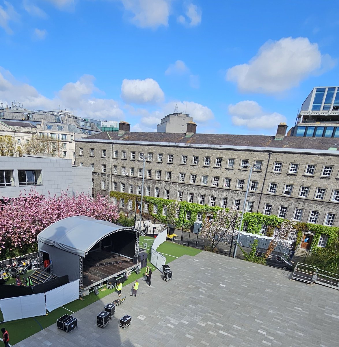 tcddublin's tweet photo. Nearly all set up and ready for #TrinityBall 23, looks like it's going to be lovely night for it.  💃🎸🕺 https://t.co/CVVx69DQiH
