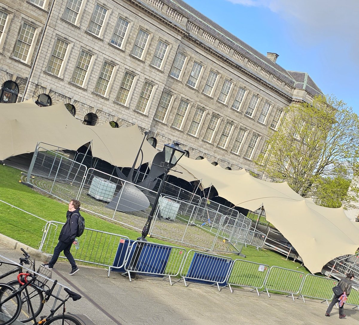 tcddublin's tweet photo. Nearly all set up and ready for #TrinityBall 23, looks like it's going to be lovely night for it.  💃🎸🕺 https://t.co/CVVx69DQiH