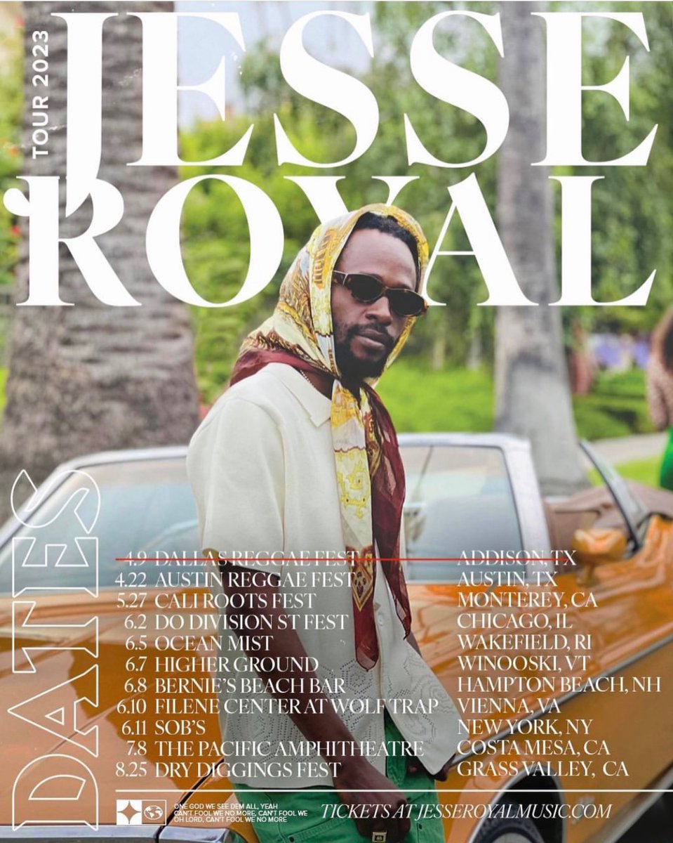 JesseRoyal1's tweet photo. Upcoming US tour dates!!!! Get your tickets now!! 

Tickets: https://t.co/yWJke16C22

#jesseroyal #reggaemusic #tourlife https://t.co/YOF50z1MHa