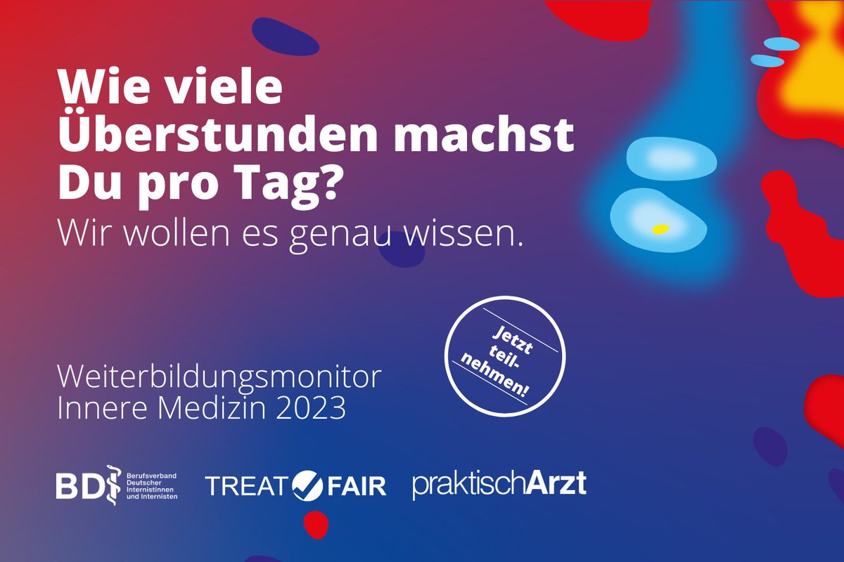 Treatfair1's tweet photo. Wie zufrieden bist du mit deiner #Weiterbildung? Nimm noch bis zum 30. April an der gemeinsamen #Umfrage von BDI, @treatfair1 und @praktischArzt teil und hilf uns damit etwas für dich und alle angehenden Internist:innen zu verändern:
https://t.co/3ggDYJkrON https://t.co/aAGzWyOPq3