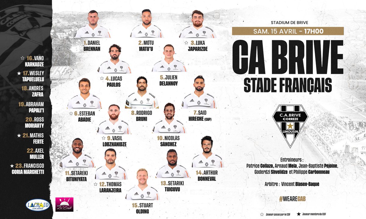 CABCLRUGBY's tweet image. 𝐈𝐋𝐒 𝐒𝐎𝐍𝐓 𝐏𝐑Ê𝐓𝐒 🔥

La composition des Noir &amp;amp; Blanc pour affronter le @SFParisRugby au Stadium !

🗣️⚫️⚪️ 𝐀𝐋𝐋𝐄𝐙 𝐂𝐀 𝐁𝐑𝐈𝐕𝐄 

#WEARECAB #CABSFP