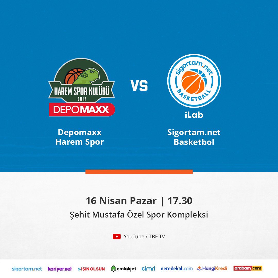 Misli.com Türkiye Basketbol Ligi’nde bu hafta Depomaxx Harem Spor ile Şehit Mustafa Özel Spor Kompleksi’nde oynayacağız. 16 Nisan Pazar günü saat 17.30’da oynayacağımız mücadele Youtube/TBF TV kanalından naklen yayınlanacaktır.

Bu sene #HedefNet 🏀