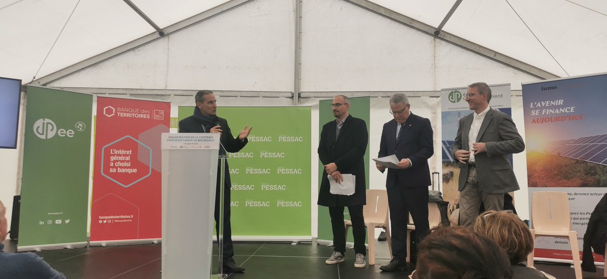 La <a href="/BanqueDesTerr/">Banque des Territoires</a> est engagée dans la décarbonation du mix énergétique 🌍
Fière d'inaugurer à <a href="/Villedepessac/">Ville de Pessac</a> <a href="/BxMetro/">Bordeaux Métropole</a> aux cotés de <a href="/JPee_energies/">JPee</a> la centrale solaire du <a href="/EcositBourgailh/">Ecosite du Bourgailh</a> 🌳🌞
Elle alimentera 2500 foyers et permettra d'économiser 3100 Teq CO2/an 💪