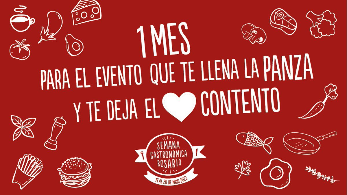 SemanaGR's tweet photo. 1 MES PARA SEMANA GASTRONÓMICA ROSARIO 🌯🍖🍧🍷

Del 14 al 20 de mayo vuelve el evento gastronómico más importante de Rosario y la región. ¡Estate atentx porque en breve compartiremos más info! 🫶

#sgr2023 https://t.co/n883t1WUBT