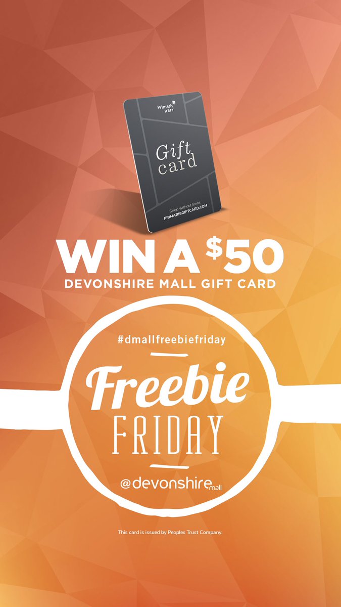 devonshiremall's tweet photo. IT’S FRIDAY! Retweet, like or comment to win using #dmallfreebiefriday Triple your chances of winning by entering on IG and Facebook. Winner picked at 3pm GO! #devonshirestyle #dmallgiftcard #feefreegiftcard #primarisgiftcard #tgif #playtowin #fridayfeeling #yqg https://t.co/q7P5Tcydjg