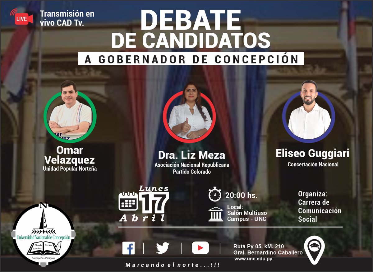 UncConcepcion's tweet photo. 𝗣𝗮𝗻𝗲𝗹 𝗱𝗲𝗯𝗮𝘁𝗲 𝗱𝗲 𝗰𝗮𝗻𝗱𝗶𝗱𝗮𝘁𝗼𝘀 𝗮 𝗚𝗼𝗯𝗲𝗿𝗻𝗮𝗱𝗼𝗿 𝗱𝗲 𝗖𝗼𝗻𝗰𝗲𝗽𝗰𝗶𝗼́𝗻
Estudiantes de la carrera de Comunicación Social de la FH y CE-UNC con el apoyo del Rectorado, organiza el Panel-Debate entre candidatos a Gobernador del Concepción. https://t.co/EemctUzCaV