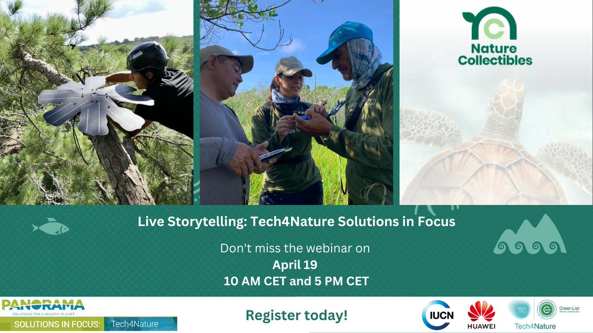 IUCN_PA's tweet photo. INVITATION: Live Storytelling: Tech4Nature Solutions in Focus [EN] April 19 10 AM CET / 5 PM CET

➡️Learn more &amp; register here  (AM session): https://t.co/6y128WB3Is

➡️Learn more &amp; register here (PM session): https://t.co/wwVdjlpnyH

#IUCNGreenList #Tech4Nature @HUAWEI_TECH4ALL https://t.co/YpWl9KrmJE