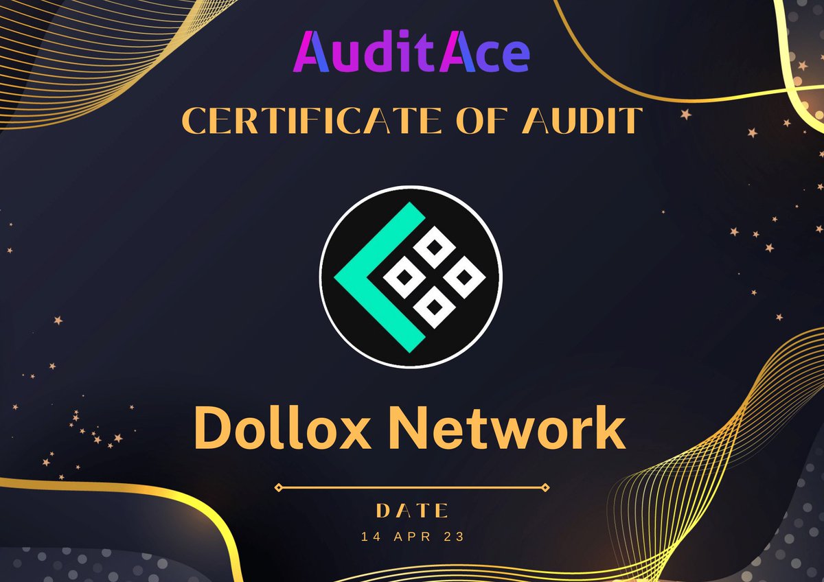 auditace_'s tweet photo. 🚀 Audit Ace has successfully completed the Smart Contract Security Audit of @DolloxNetwork 

📑 Audit Report :https://t.co/XfivA8VEBr

🎙️Request Audit : https://t.co/6Uh1FsqkXS https://t.co/v0A2FqKGuk