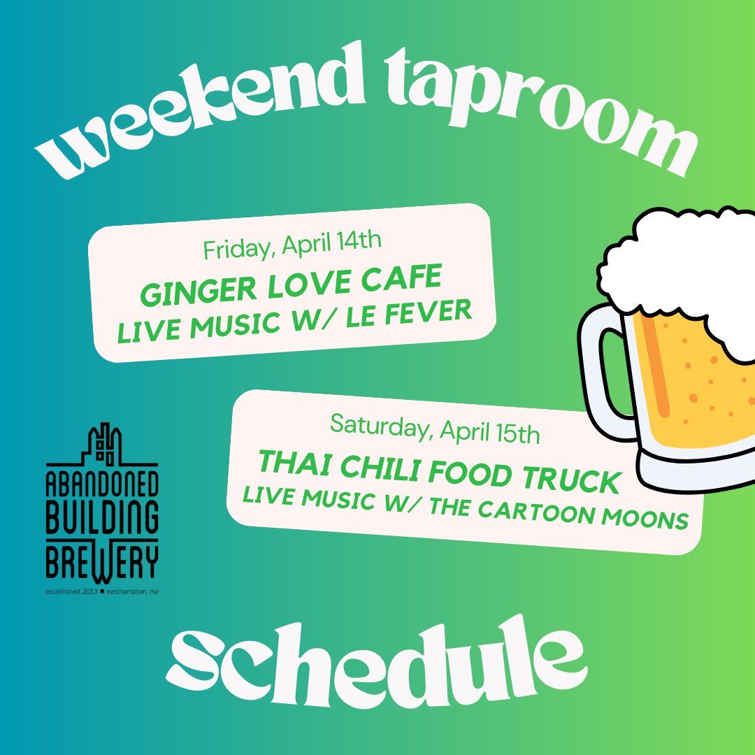 Give us all the yummy food truck pop-ups and live music this weekend! Will you be joining us?

Friday taproom hours 👉 4-10pm
Saturday taproom hours 👉 12-10pm

#abbrewery #easthamptonma