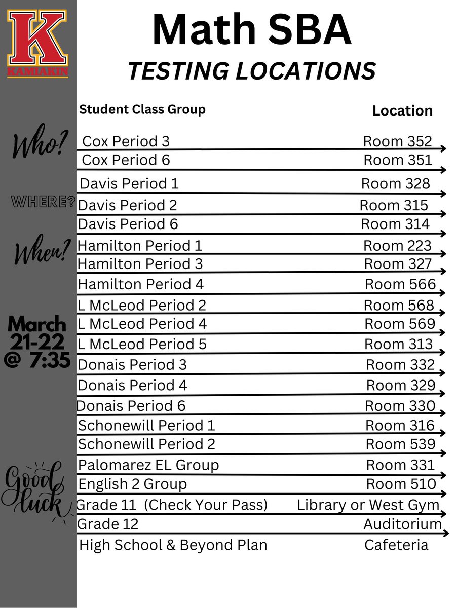 ksdkamiakin's tweet photo. "ATTENTION! If you are taking the Math SBA, it will occur this Tuesday, April 18th, at 7:35am. If you are not taking the Math SBA, School starts after lunch at 11:25. Tuesday, April 18th, will be class periods 1,2,3. Good luck to everyone taking the test!! https://t.co/O1XXVFu8Ce