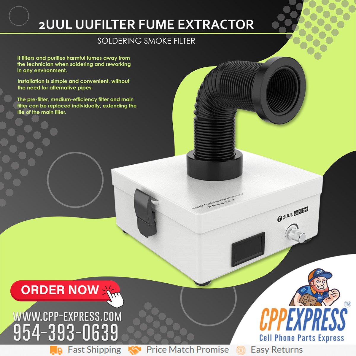 cppexpress's tweet photo. 2UUL UUfilter Fume Extractor Soldering Smoke Filter.
IN STOCK!
ORDER NOW!
Visit us at https://t.co/awqaePpTPg or call us at 954-393-0639

#bestservice #cppexpress #cellphoneparts #phonescreens #cellphoneparts #phonerepairparts https://t.co/r17IyjTiB4
