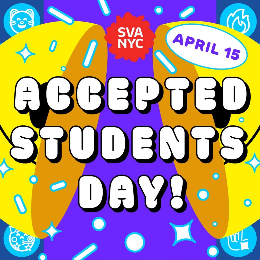 Tomorrow is SVA Accepted Students Day! We'll be at Chelsea Piers tomorrow selling ✨exclusive✨ SVA-branded merch and to answer any questions about tech. 🥳 We're looking forward to seeing you! 

#AccceptedStudentsDay #SVAccepted #SVAwesome