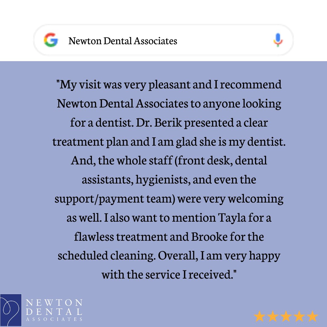We're thrilled to receive this glowing 5-star review from our patient! Thank you for your kind words and for choosing Newton Dental Associates for your dental care needs. #newtondentalassociates #happypatients 🦷😄