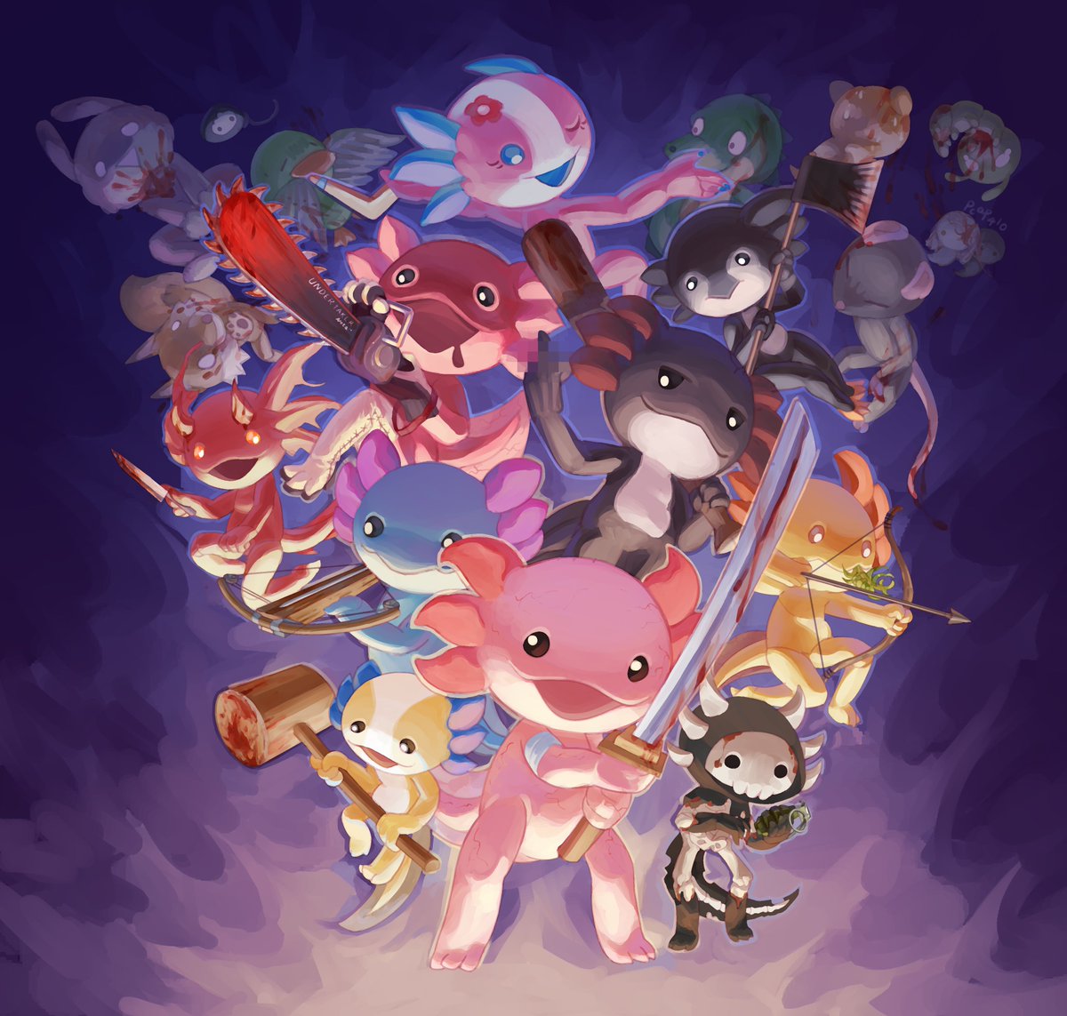 Ratfeed_'s tweet photo. had a lot of fun with @akxolotl_game  so i made fanart of it I especially liked how these gentle axolotls got along with their adorable animal friends👍👍👍 https://t.co/hMXxq5iPIz