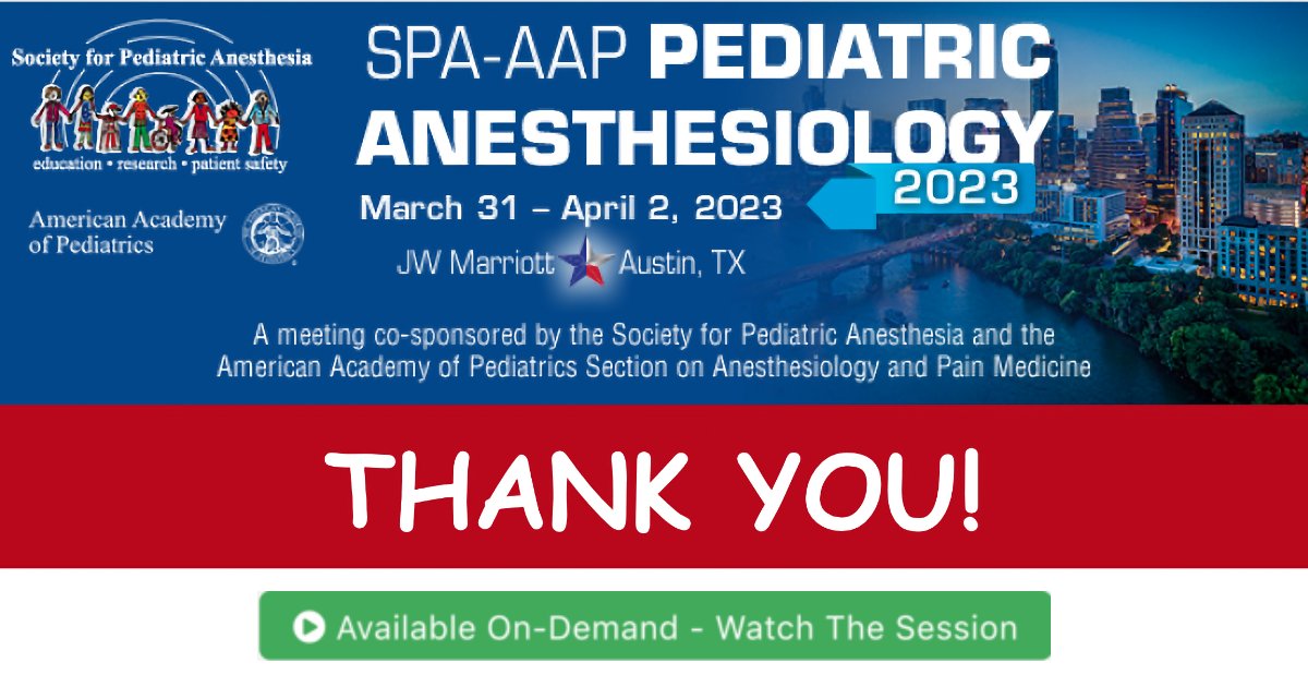 Session Lectures are available NOW On-Demand. Log into the Mobile Meeting Guide and navigate to the Program & Schedule. Click the green boxes that say 'Available On-Demand – Watch The Session'.
ow.ly/OCVq50NIAKr
#PedsAnes23 #PedAnes #anesthesiology #anesthesia