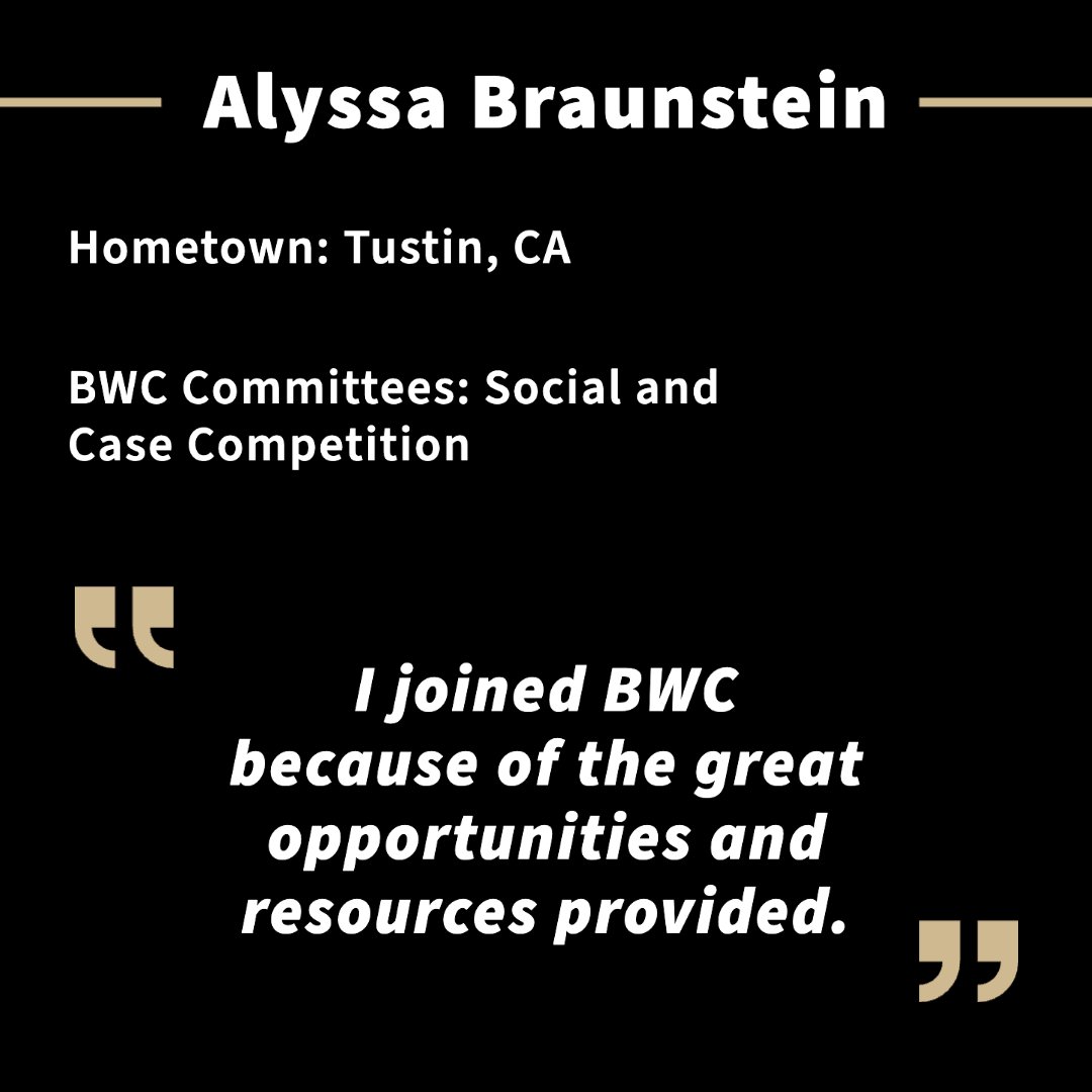 Brock-Wilson Center for Women in Management (@brockwilsonctr) on Twitter photo This Friday's BWC Ambassador Highlight features Alyssa Braunstein, a junior studying Finance from Tustin, CA! Alyssa served on the Social and the Case Competition Committee this year.
<a href="/PurdueBusiness/">Purdue Daniels School of Business</a> #BWC #BrockWilsonCenter #PurdueBusiness This Friday's BWC Ambassador Highlight features Alyssa Braunstein, a junior studying Finance from Tustin, CA! Alyssa served on the Social and the Case Competition Committee this year.
<a href="/PurdueBusiness/">Purdue Daniels School of Business</a> #BWC #BrockWilsonCenter #PurdueBusiness