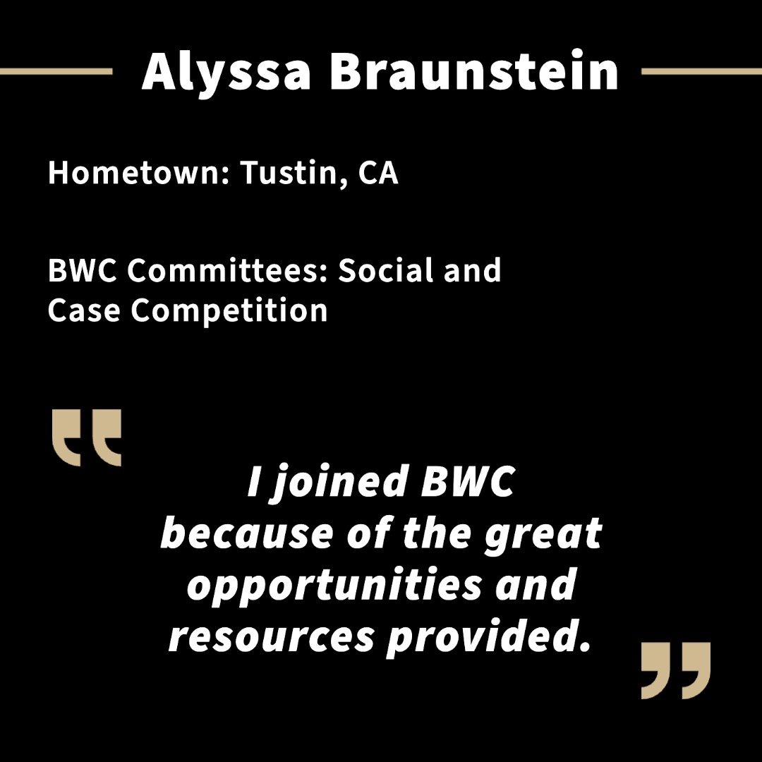 This Friday's BWC Ambassador Highlight features Alyssa Braunstein, a junior studying Finance from Tustin, CA! Alyssa served on the Social and the Case Competition Committee this year.

@PurdueBusiness #BWC #BrockWilsonCenter #PurdueBusiness