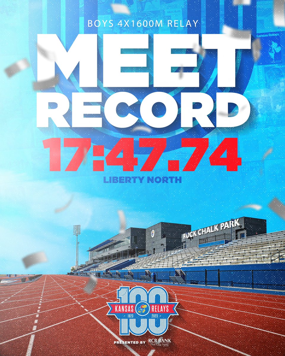 🚨 New Meet Record 🚨

The boys’ 4x1600m team of Sean Forquer, Sage Wilde, Asher Curp &amp; Grayson Tapp from Liberty North set a new meet record of 17:47.74 🎉
