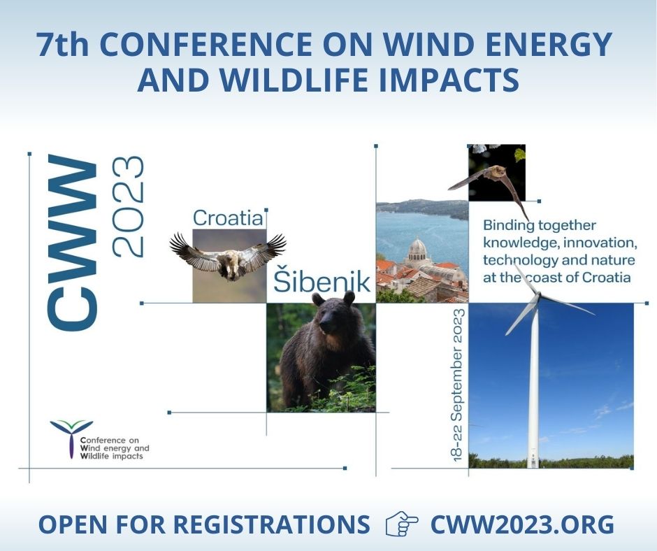 🍃If you are in renewable energy &amp; environmental issues, don't miss the 7th Conference on Wind Energy and Wildlife Impacts. 

We invite you to submit abstracts, under the topic "Future issues – emerging challenges &amp; solutions".

#CWW2023

Register at: cww2023.org
