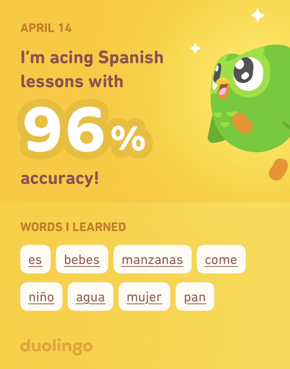 alligdot's tweet image. I’m learning Spanish on Duolingo! It’s free, fun, and effective.